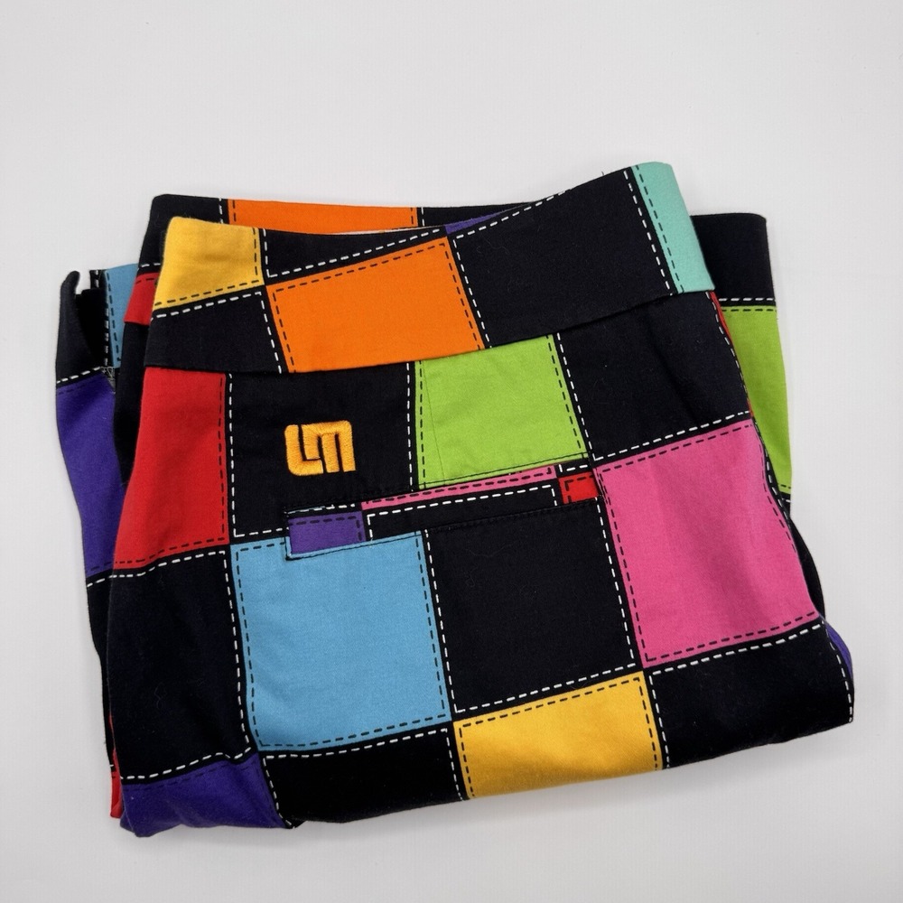 Loudmouth Women's 10 Black Multi Color Block Check Lined Skirt Golf Pockets